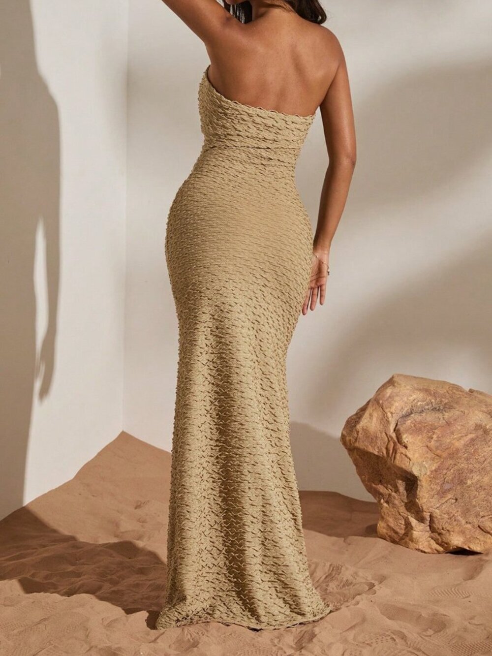 Apricot Sexy Knit Fitted Women's Dress - Picture 2 of 6
